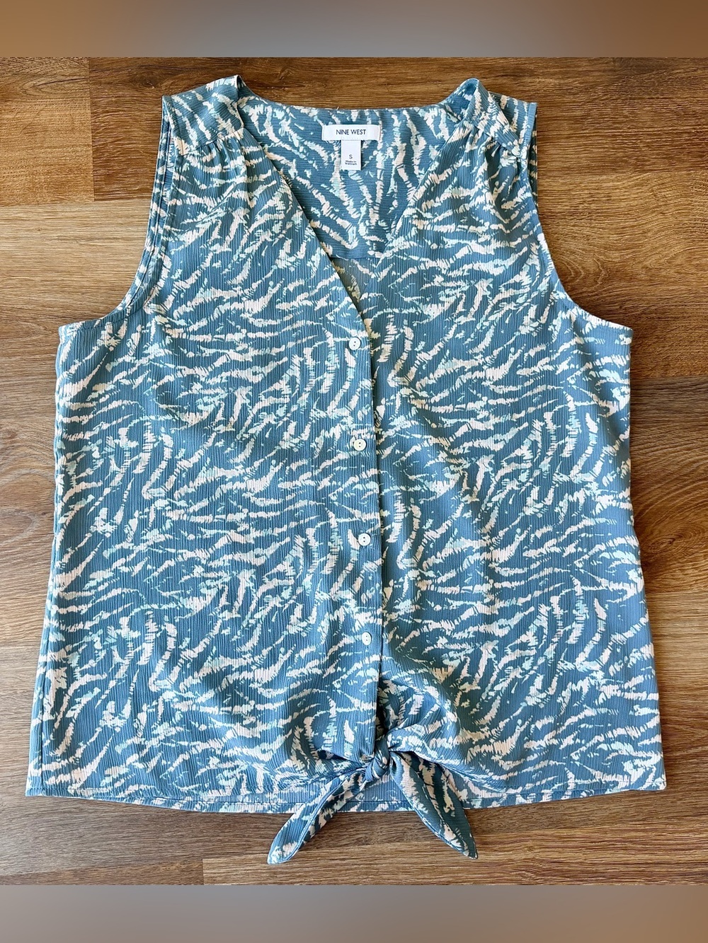 NINE WEST | Tie Front Zebra Print Blouse | Sleeveless Textured Tank